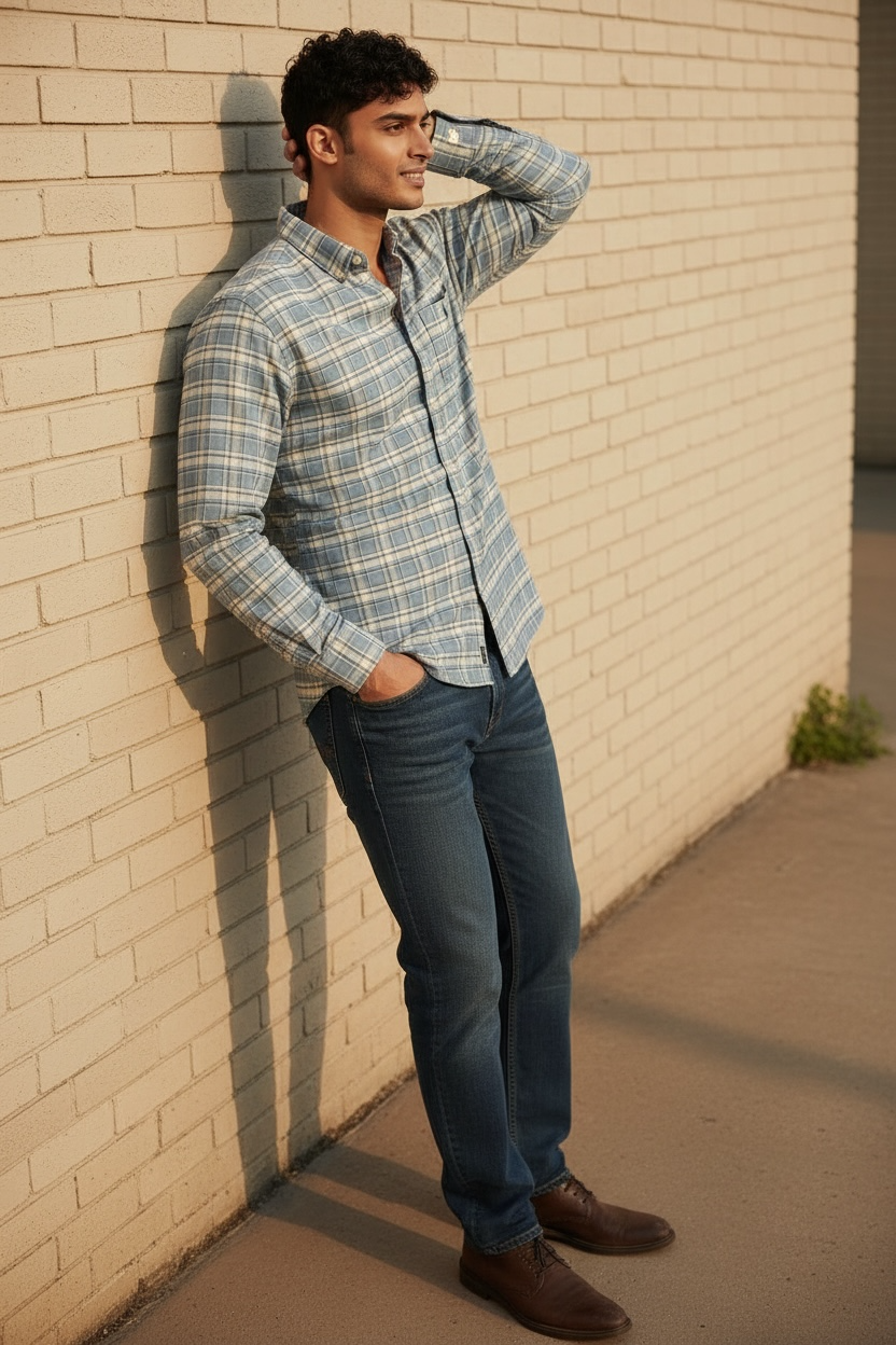 Light BLUE check Shirt