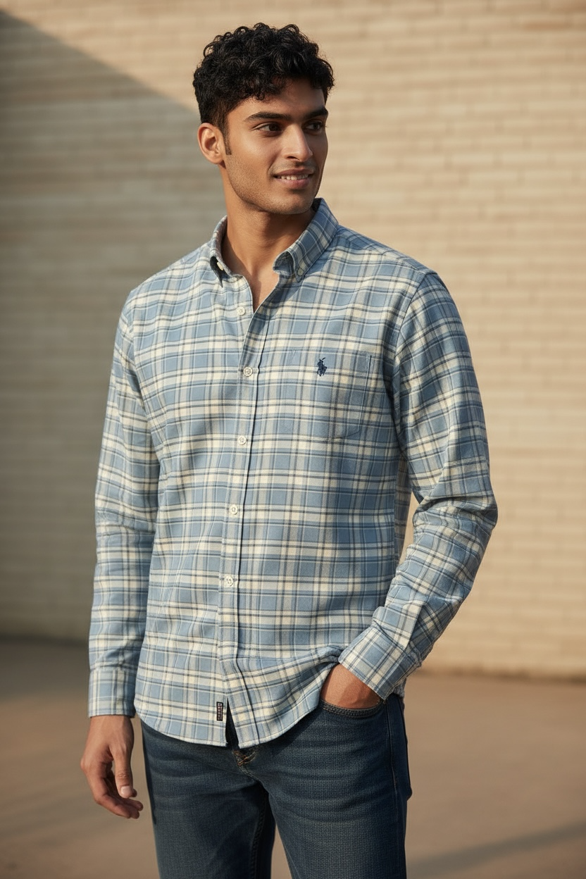 Light BLUE check Shirt