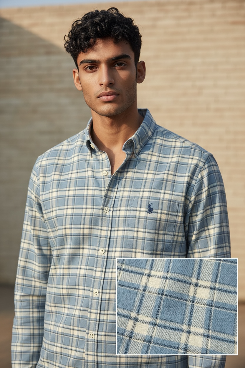 Light BLUE check Shirt
